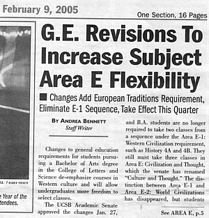Daily Nexus Feb. 2005 article on Area E reform